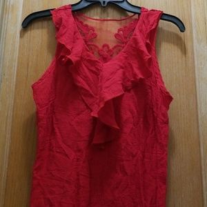 Red frilled v-neck